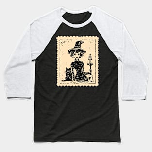 Witch and Black Cat Baseball T-Shirt